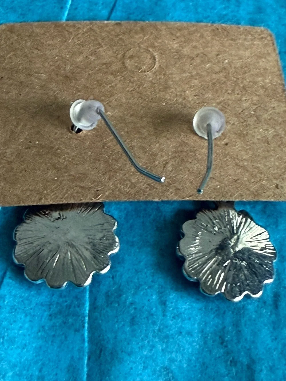 Blue Daisy Drop Earrings with Crystal Center